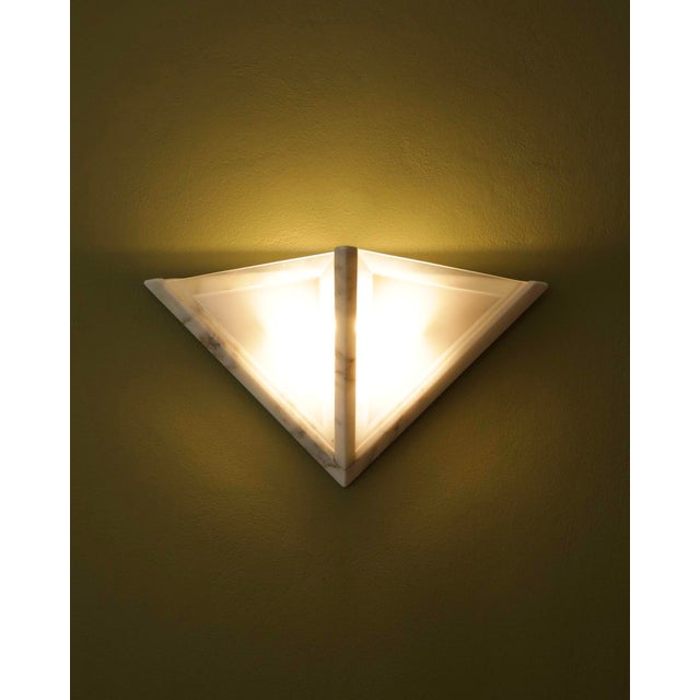 Glass Italian Marble Wall Lamps with Frosted Glass, 1970s, Set of 2 For Sale - Image 7 of 11