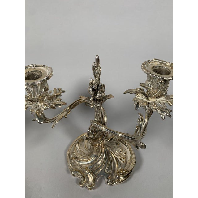 19th Century Pair of Rococo Style Silvered Bronze Candelabra, 19th Century, Louis XV Style For Sale - Image 5 of 11
