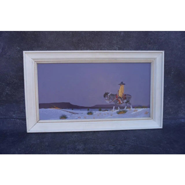 Figurative Fred (Kayannii Nez Begay) Cleveland (Born 1943) - Man on Donkey - Nocturnal Desertscape - Oil on Board 1971 For Sale - Image 3 of 6