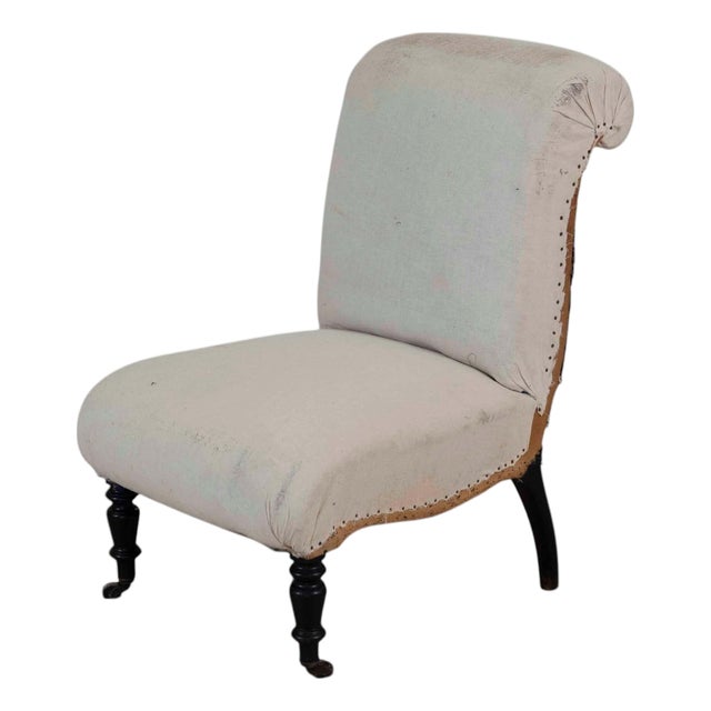 19th Century Napoleon III Scroll Back Slipper Chair, Ready to Upholster For Sale
