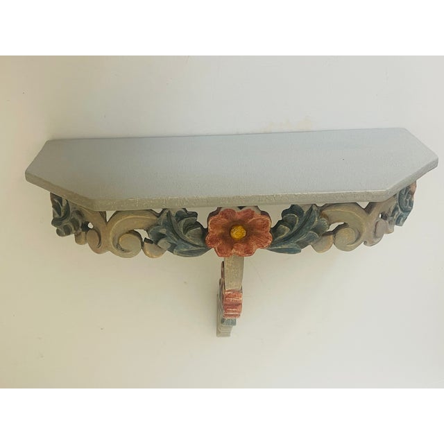 Hollywood Regency 1950s Small Hollywood Regency Carved Floral Wall Console For Sale - Image 3 of 5