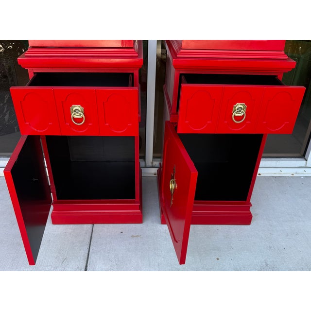 Pair of Vibrant Red & Aubergine Spanish Revival Style Curios For Sale In Miami - Image 6 of 9