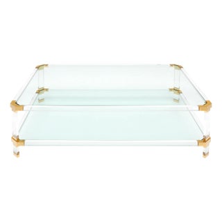 Lucite and Brass French Coffee Table For Sale