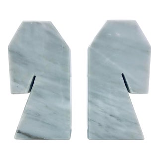 Modernist White Carrara Marble Bookends - a Pair For Sale