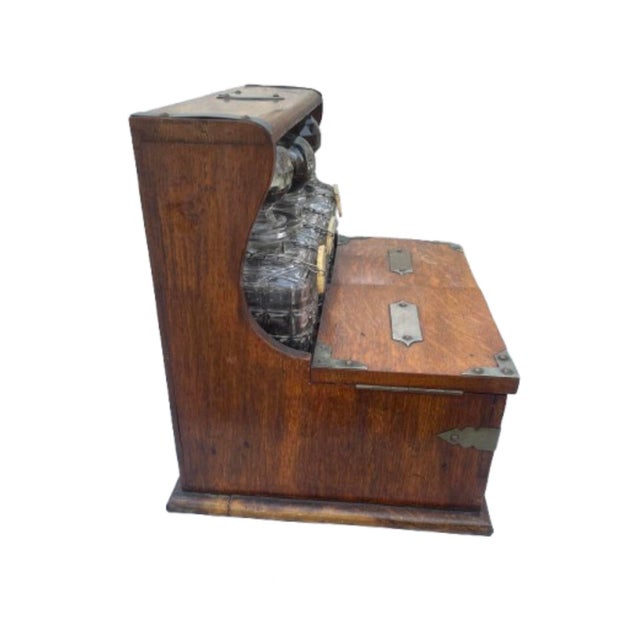 Glass Antique Tantalus Decanter Set – Nautical Captain’s Spirits Chest With Cut Crystal Bottles & Historic Maritime Ties- 4 Pieces For Sale - Image 7 of 11