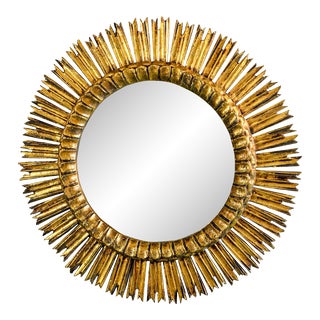 Mid Century Giltwood Sunburst Mirror For Sale