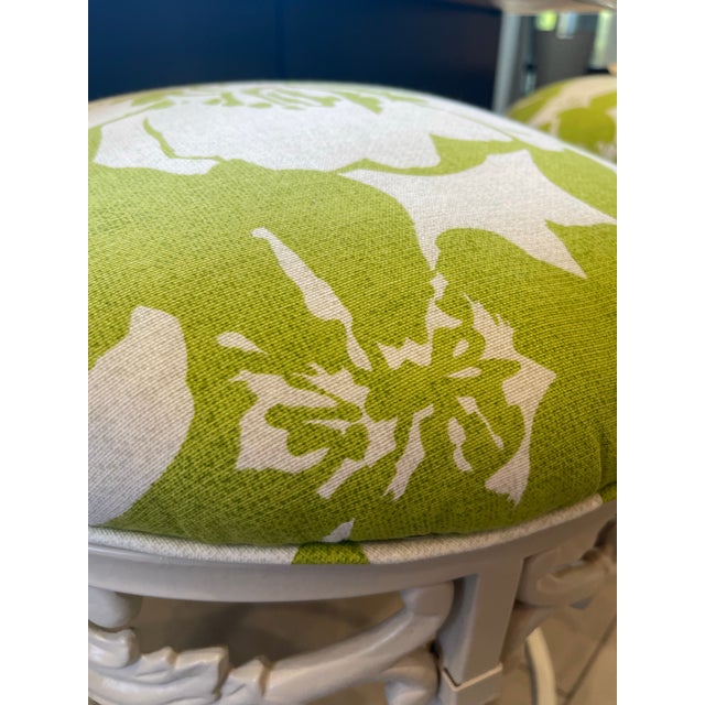 Summer Ivory & Lime Iron Scroll Upholstered Counter Stools (Set of 3) For Sale - Image 4 of 11