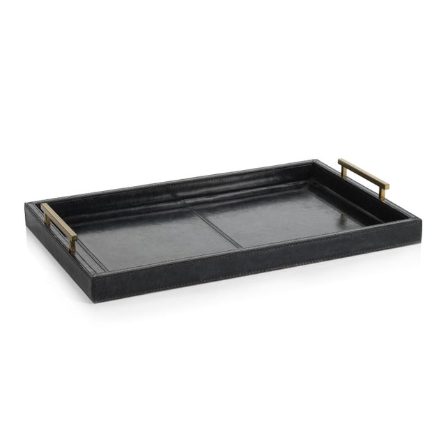 Somerstown 22" Long Blue Leather Bar Tray For Sale - Image 4 of 4