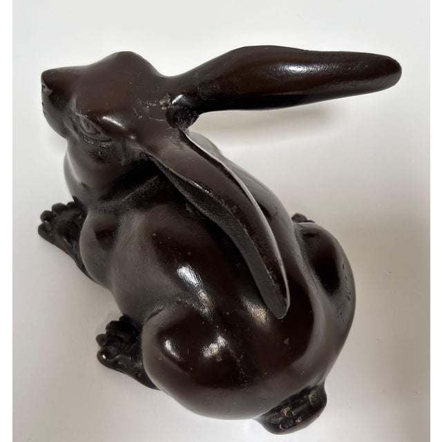 Chocolate Japanese Hand Cast Bronze Rabbit Hare For Sale - Image 8 of 9