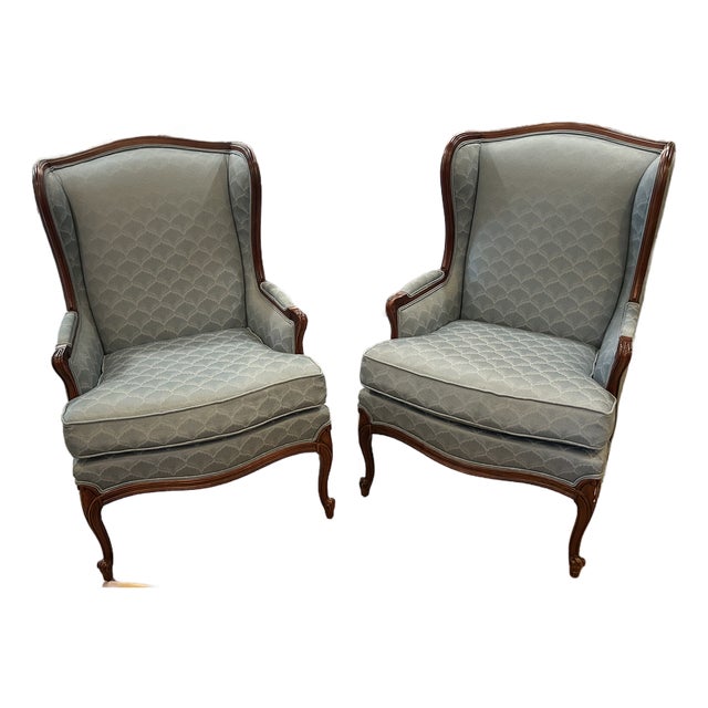 Pair of Vintage Thomasville Armchairs (Pastel Blue) For Sale