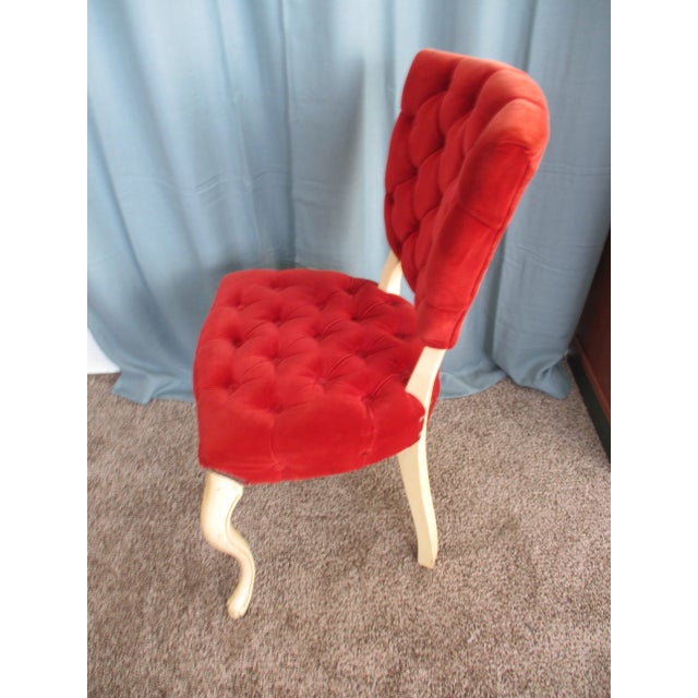 Cream 1950s French Provincial Cream Wood Side Chair in Tufted Red Velvet For Sale - Image 8 of 12