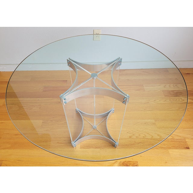 Striking 1970s Postmodern Sculptural Lucite chrome round coffee or accent table with Glass Top Elevate your space with...