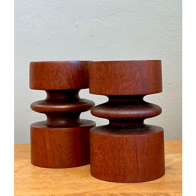 Mid 20th Century Vintage Mid-Century Modern Wood Candle Holders - A Pair For Sale - Image 5 of 12