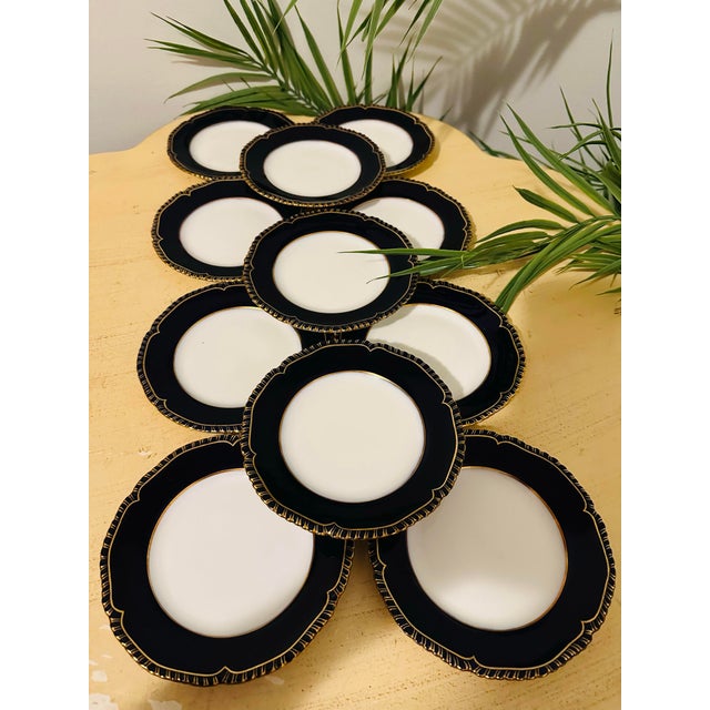 72 Pieces Royal Worcester English Porcelain Dinnerware Navy Blue & Gold Encrusted Set for 12 People For Sale - Image 10 of 12