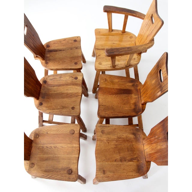 Farmhouse 1940s American Rustic Oak Dining Chairs | For Sale - Image 3 of 18