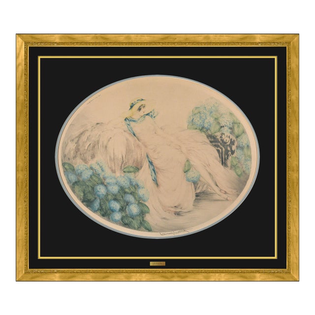 1929 Hydrangeas Art Deco Hand-Colored Etching and Aquatint Louis Icart For Sale