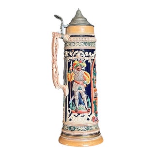 Vintage Gerz German Beer Stein 3l - Large 17" Relief Scene W/ Pewter Lid For Sale