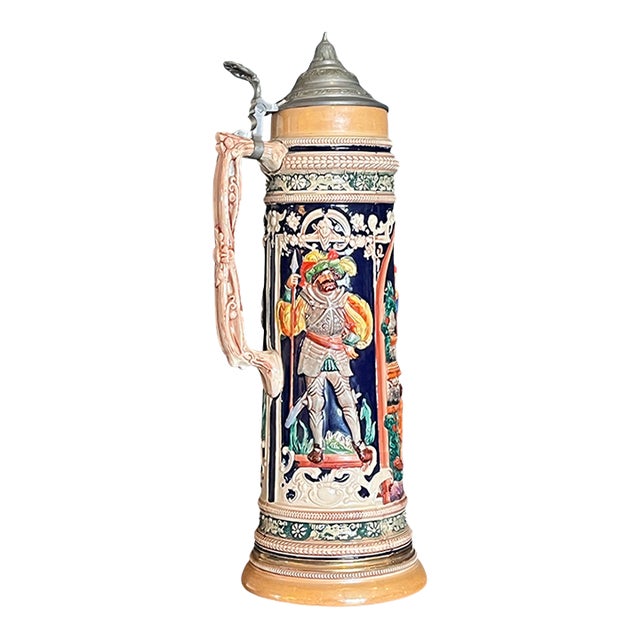 Vintage Gerz German Beer Stein 3l - Large 17" Relief Scene W/ Pewter Lid For Sale
