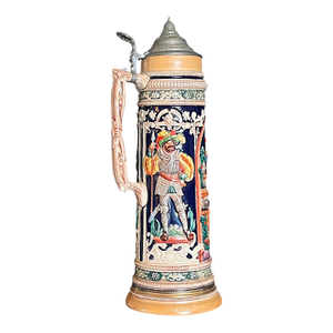 Vintage Gerz German Beer Stein 3l - Large 17" Relief Scene W/ Pewter Lid