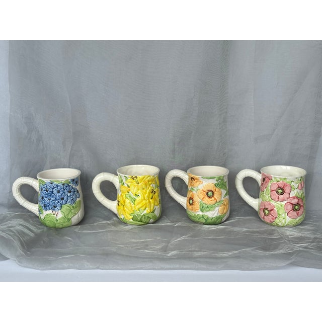 Rustic European Vintage Spring Flower Floral Coffee Mug Set For Sale - Image 3 of 11