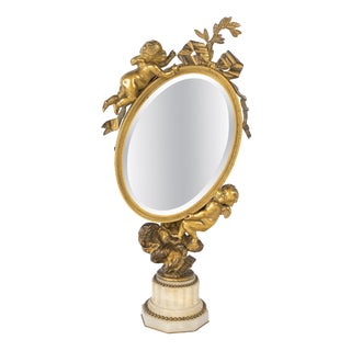 19th Century Gilded Bronze Tabletop Mirror with Onyx Base For Sale