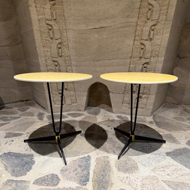 1970s Mid Century Modern Tripod Side Tables Goatskin French Inspired For Sale - Image 5 of 10