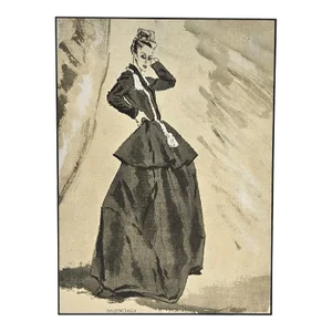 1945 French Balenciaga Couture Fashion Design Print, Matted