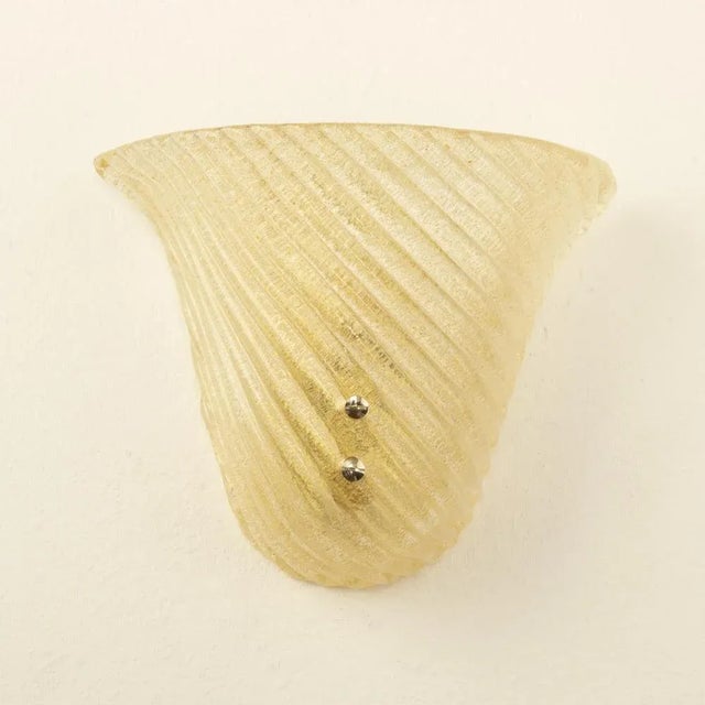 Ribbed Amber and Golden Murano Glass Wall Lamps, 1960s, Set of 2, in Flawless conditions. Designed 1950 to 1959 European...