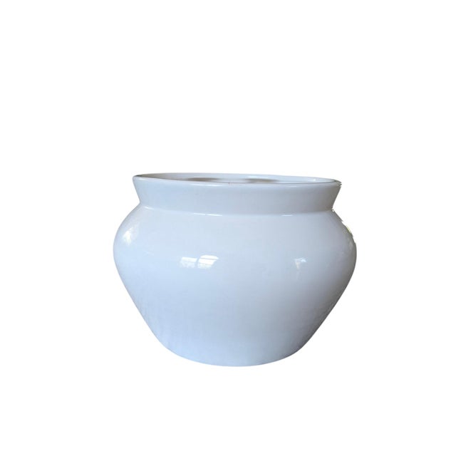 Grandmillenial White Ceramic Fishbowl Planter With Pink Bow For Sale - Image 12 of 14