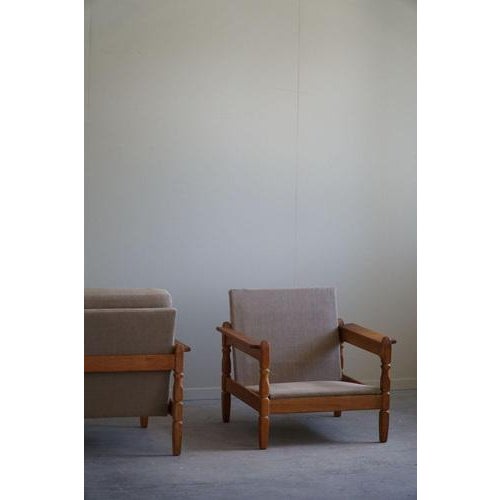 Set of Danish Modern Lounge Chairs in Oak & Linen by Henning Kjærnulf, 1960s For Sale - Image 18 of 18