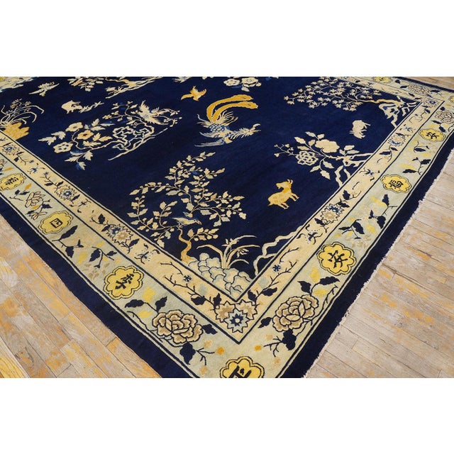 1880s Blue Navy Open Field Chinoiserie Pattern Antique Chinese Peking Rug For Sale In New York - Image 6 of 12