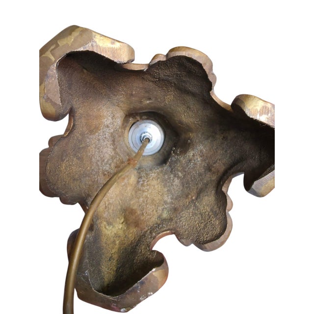 Vintage Table Lamp with Ornamental Brass Base and Leather Shade, 1955 For Sale - Image 10 of 13