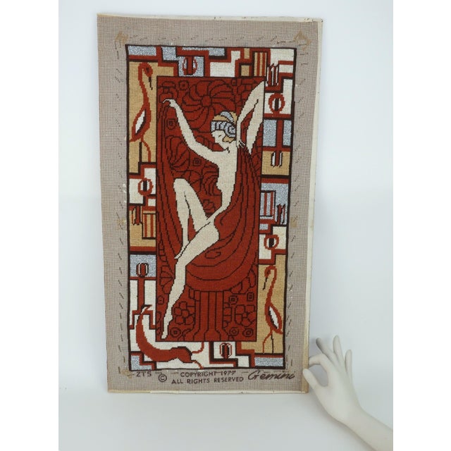 Art Nouveau Deco Style Lady Needlepoint Hanging With Metallic Threading For Sale - Image 11 of 11