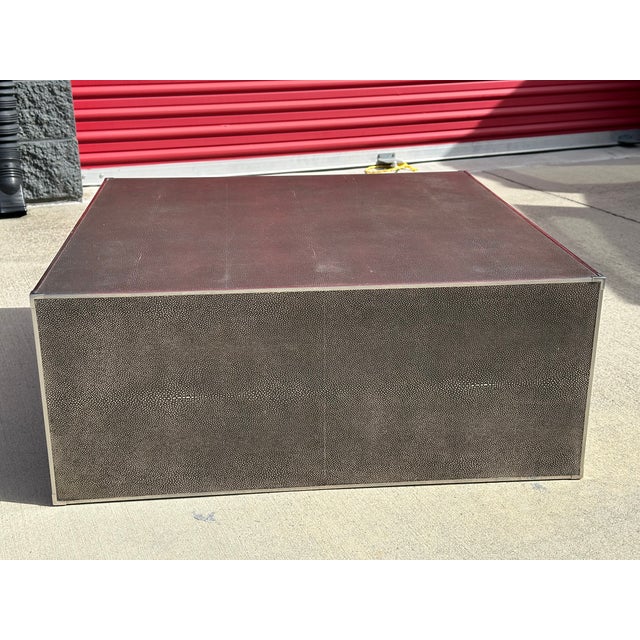 Gray Restoration Hardware Shagreen Leather Square Coffee Table For Sale - Image 8 of 8