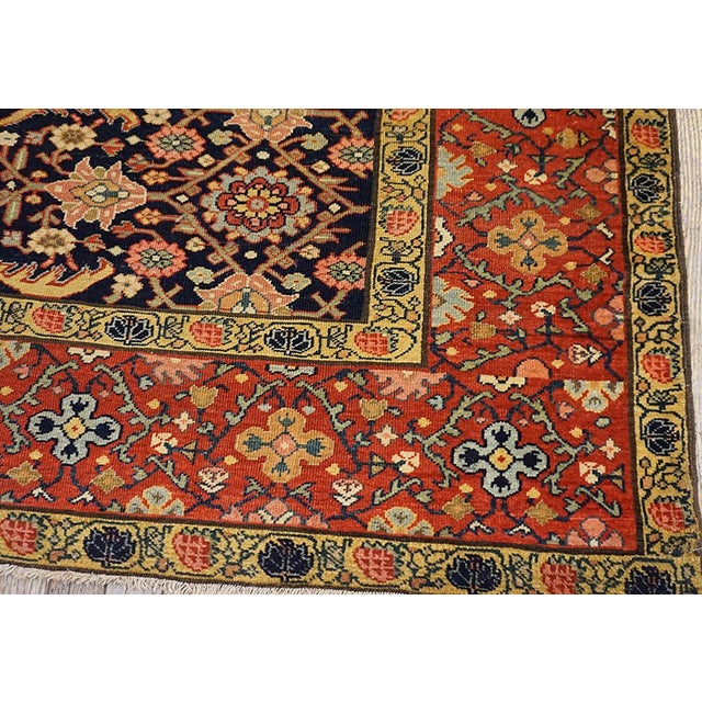 Red Quatrefoil Rosette Herati Pattern in a Navy Blue Ground Antique Persian Joshaghan Rug For Sale - Image 4 of 7