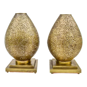 Vintage Hand-Engraved Moroccan Brass Table Lamps - Set of 2