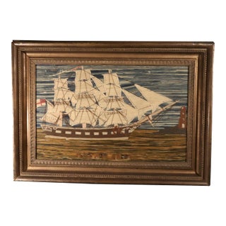 19th Century Sailor’s Woolwork of HMS Atalanta, Royal Navy Frigate Under Sail For Sale