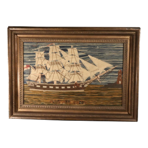 British Sailor's Woolwork of Named HMS Atalanta Coming Into Port