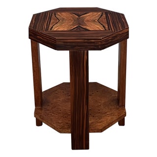 French Art Deco Macassar and Burl Walnut Octagonal Occasional Table For Sale
