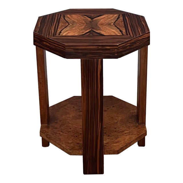 French Art Deco Macassar and Burl Walnut Octagonal Occasional Table For Sale