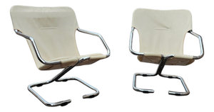 Tubular Chrome Cantilever Chairs with Cream Canvas Slings, Set of 2