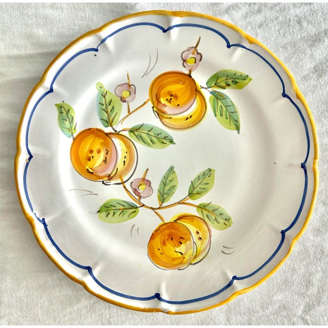 Gumps Mid 20th Century Gump’s Vintage Italian Hand Painted Scalloped Stoneware Fruit Plates- a Set For Sale - Image 4 of 9