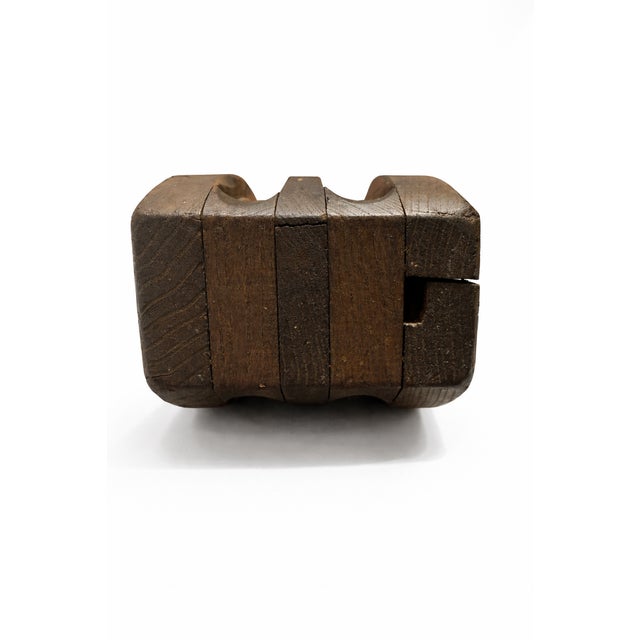Wood Industrial Ash and Iron Double Pulley Block Maritime Sculpture, 1930s For Sale - Image 7 of 8