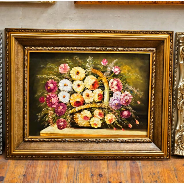 Beautiful wall art on premium cotton fabric, hand-painted featuring an elegant bouquet of blooming flowers arranged in a...