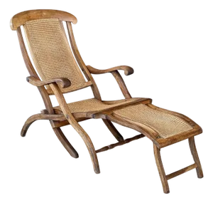 French Cruise Liner Deck of Lounge Chair of Teak and Cane