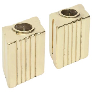 Vintage Brass Sculptural Diamond Shaped Candlesticks Pair Of, 1970's For Sale