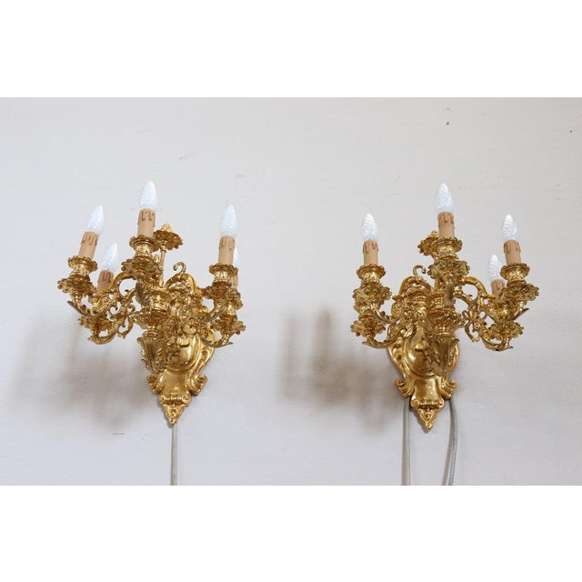 Sconces in Gilded Bronze with Five Bulbs Each, Set of 2 For Sale - Image 15 of 17