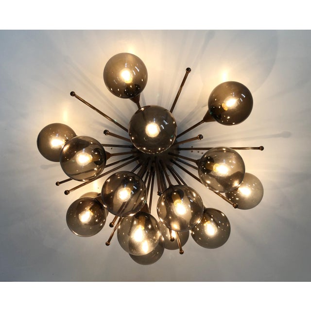 Metal 21st Century Mezzo Bronze Smoky Murano Flush Mount by Fabio LTD For Sale - Image 7 of 9