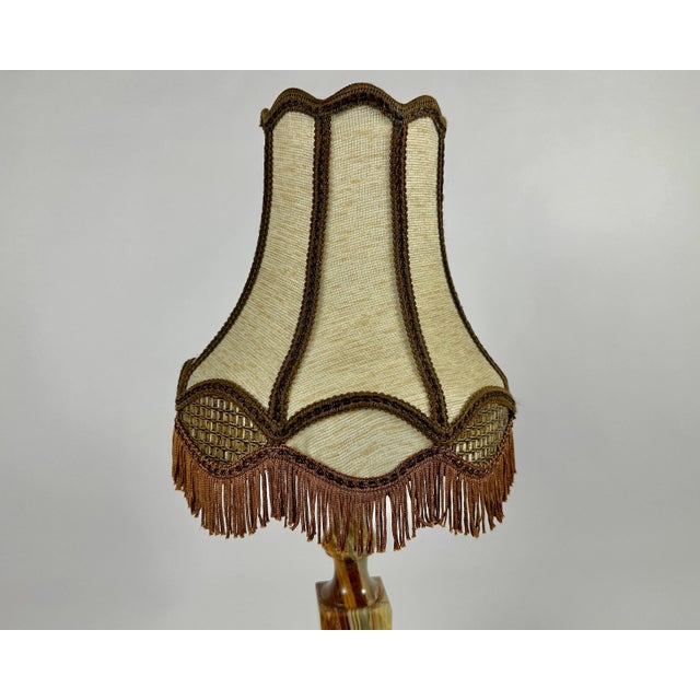 Vintage Table Lamp with Textile Shade Onyx Base Bedside Light, Belgium, 1970s For Sale - Image 3 of 8