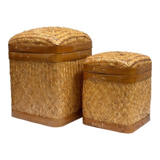 Vintage Woven Wicker Nesting Baskets, a Pair For Sale